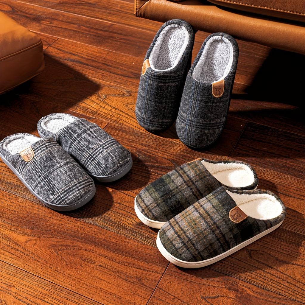 1 Pair Unisex Plaid Slippers, Casual Round Toe Indoor House Shoes, Soft Fabric Lining and Sole, All Season Comfort Footwear for Home and Office