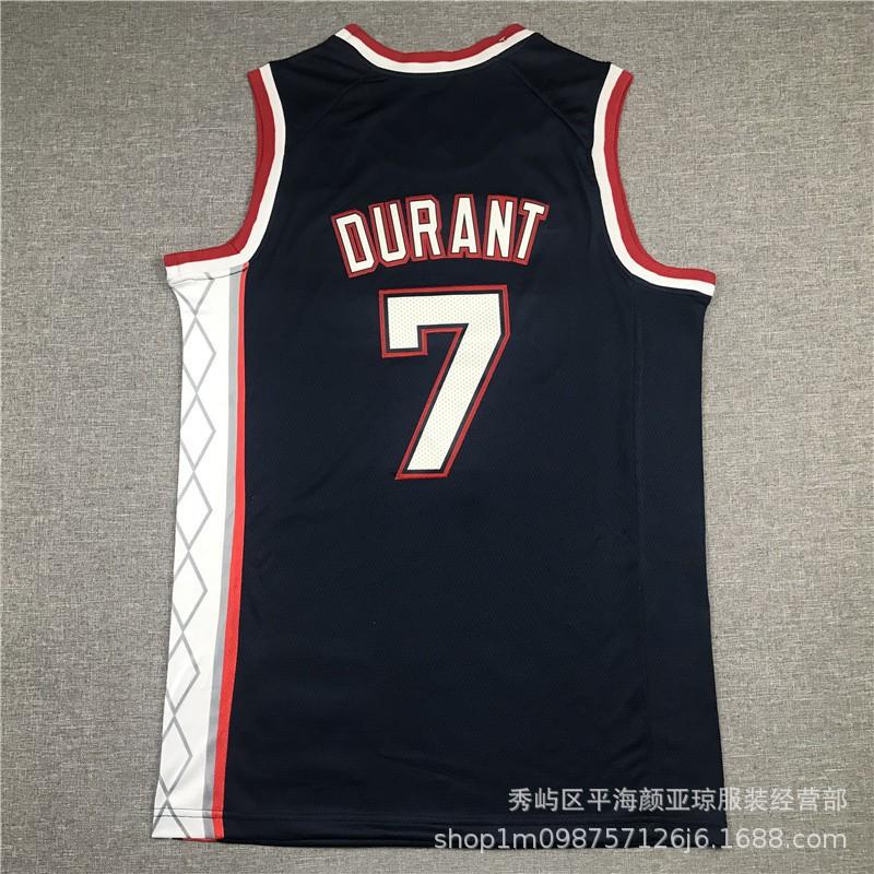 Camisa de Basquete Bordada Brooklyn Nets 7 Kevin Durant Masculina Feminina Roupa Esportiva Respirável Fibra de Carvão de Bambu