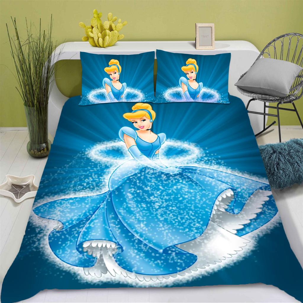 Disney Prinzessin Serie 100% Polyester Bettwäsche Set Bettbezug Für Zuhause 3-teiliges Set 1 Bettdeckenbezug Anime Niedlich Bedruckt Cartoon