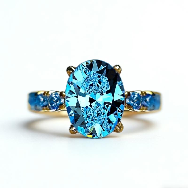 Huitan Fashion Chic Blue Cubic Zirconia Ring for Women Engagement Accessories for Female Modern Style Statement Jewelry Gift