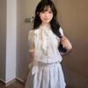 Sweet Academy Bow Striped Shirt Dress Girls Summer New Waist Skinny Short Skirt