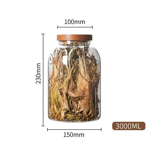  3L Kitchen Glass Jars With Acacia Airtight Lid For Flour And Sugar Baby Food Container Heat Resistant Transparent Glass
