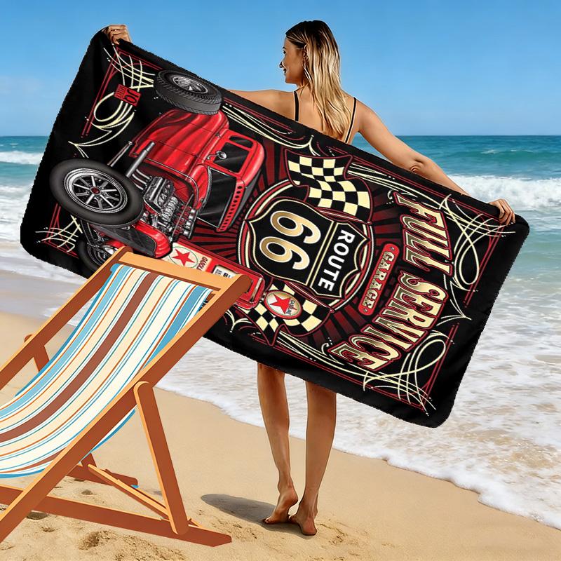 Vintage Route Classic Car 2D Flat Print Beach Towel, Large Soft Quick Dry Towel for Beach Camping SwimmingZSTJ0915185
