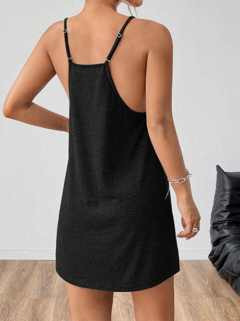 Abito Sospensorio Elegante Monocolore da Donna con Scollo a V e Tasca