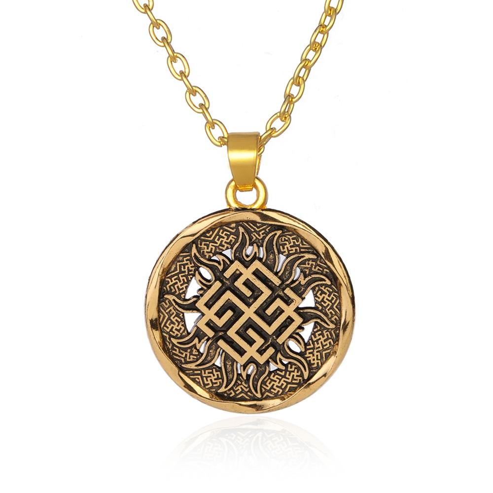 Teamer Wicca Round Necklace Men Norse Viking Runes Tree of Life Seal Pendants Wax Cord Link Chain Men's Necklace Jewelry Gifts