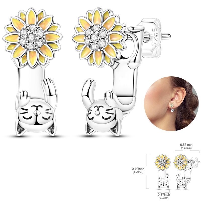 Early Spring 925 Silver Pink Tulip Sunflower Butterfly Grape Sweet Fresh Earrings Fit For Engagement Fine Jewelry Gifts