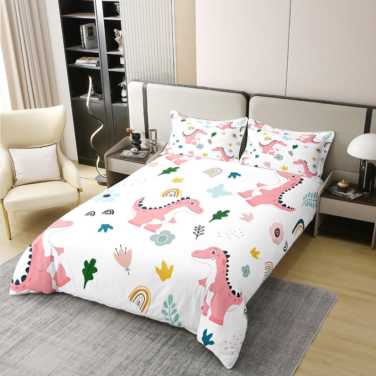 

Children Kids Carton Soft Duvet Cover Set King-Sized Dimensionsd Dimensions Star Mon Rainbow Lovely Beding Suitable for Young Boys Young Girls Bedrom 120*200cm Single