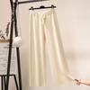 Women Spring Autumn Knitted Wide Leg Pants Solid Long Trousers Elastic Waist Sweatpants