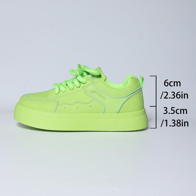 Mode Mode Fluoreszierend Grün Dicke Sohle Freizeitschuhe Damen 2025 Herbst Runde Zehenpartie Schnürung Weiche Sneaker Rutschfest Skateschuhe