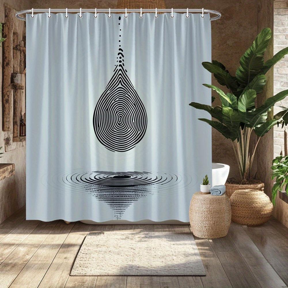 Fingerprint Pattern Shower Curtain - Water Drop Digital Art, Modern Black & White Polyester,Contemporary Bath Decor