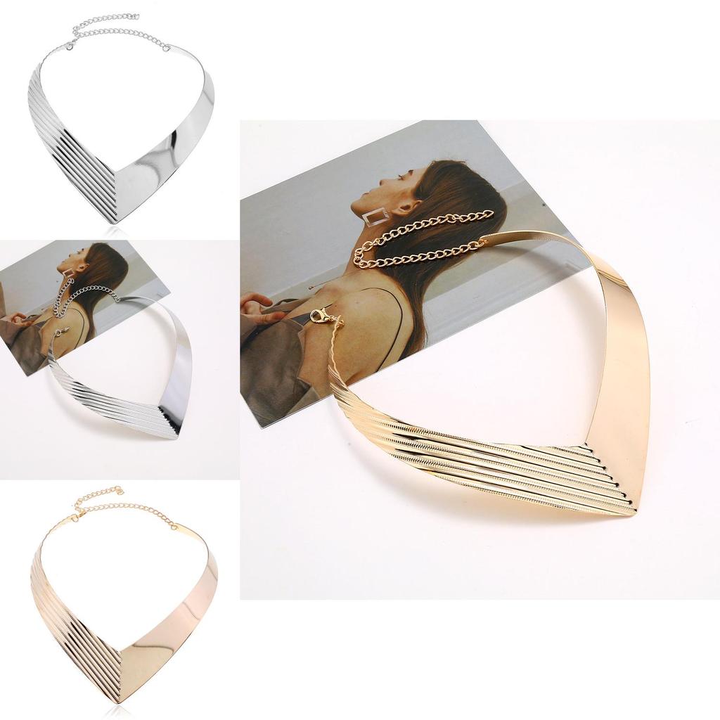 Fashion V Shaped Metal Women Collar Necklace With Geometric Design For Stylish Office Wear