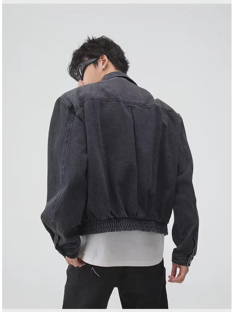 Men's Korean Distressed Retro Denim Jacket - High-End, Washed, Short Workwear for Autumn