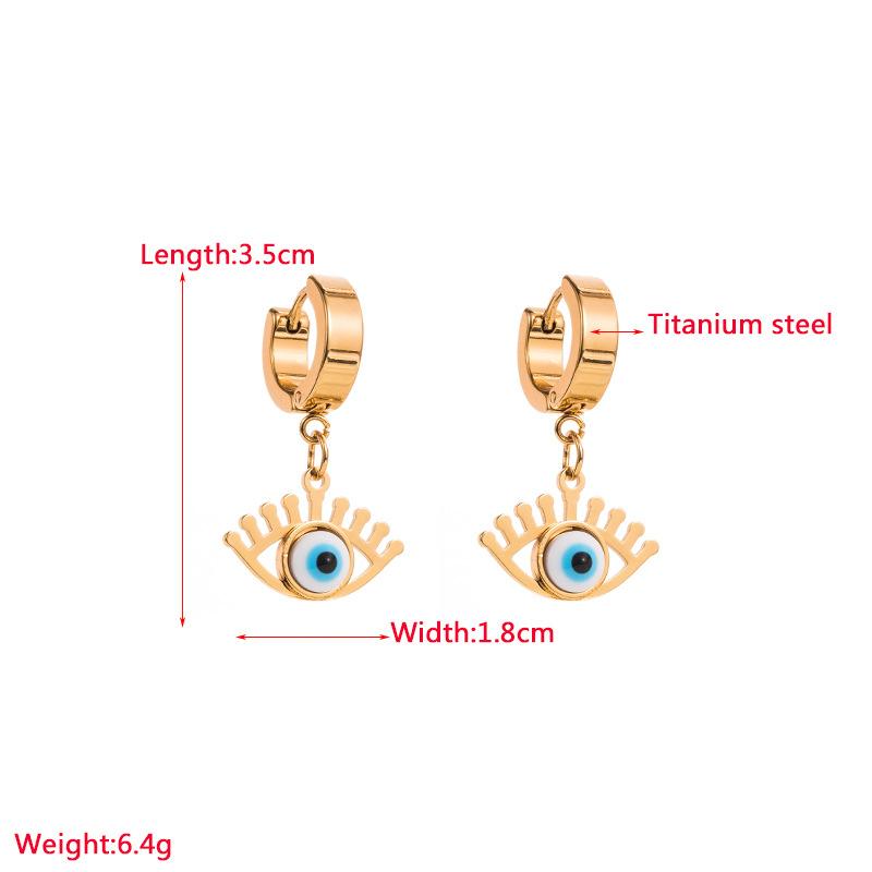 Women Simple Devil's Eye Drop Earrings Stainless Titanium Steel Crystal Pendant Earrings Geometric Ear Ornaments
