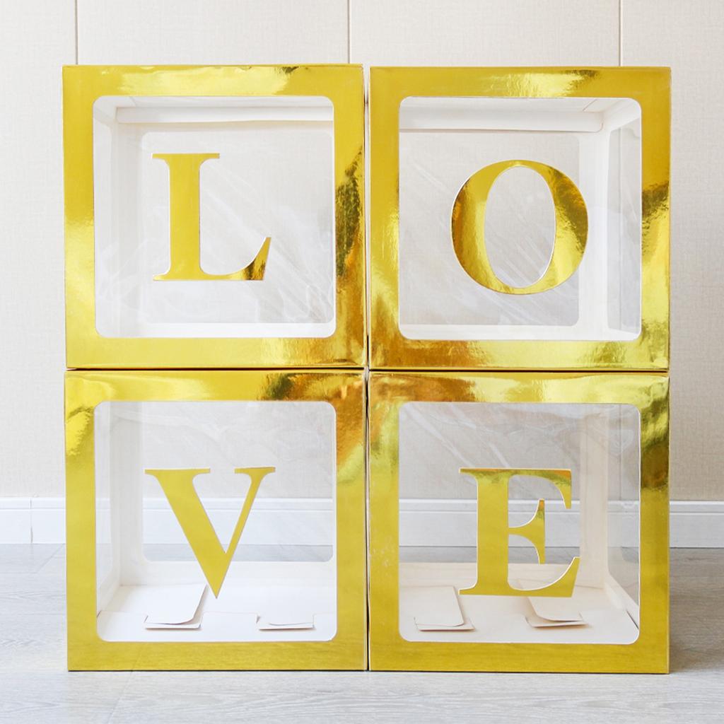 Baby Boxes with Letters 4pcs Love Boxes for Gender Reveal Birthday Wedding Baby Shower Decorations Kid Boys Girls Gift
