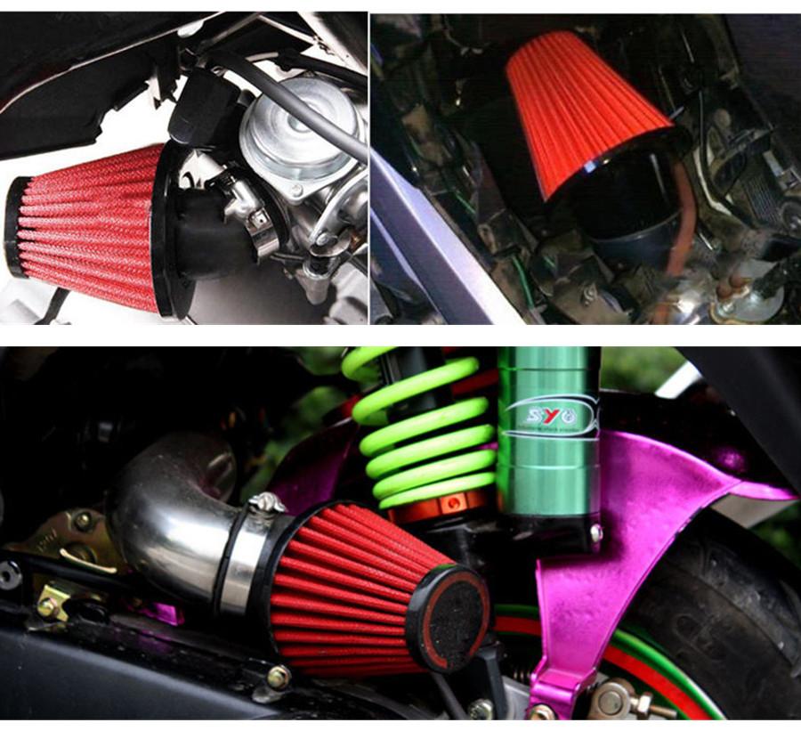 Red 48mm Air Intake Filter Pod 45° Bend Inlet For Motorcycle Scooter Dirt Bike