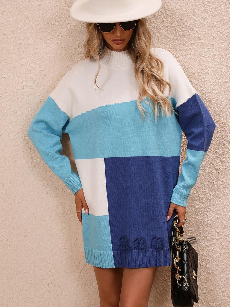 Fall Winter New Arrivals Patchwork Imported Dress Long Sleeve Knit Sweater Women