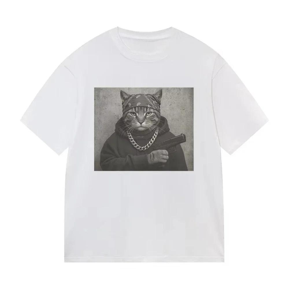 Camisetas Con Estampado Gráfico De Gato Divertido Camisetas De Manga Corta De Hip Hop Para Hombre Camiseta De Algodón De
