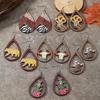 Water Drop Wooden Sunflower Leopard Cactus Earrings
