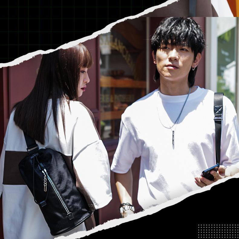 Erkek Kadın Kova çantası Trendy Baskılı Geometrik Silindirik Şekilli Çapraz Çanta 14.1 inç PU Deri Gümüş Leopar / Naylon Siyah Yılan Derisi