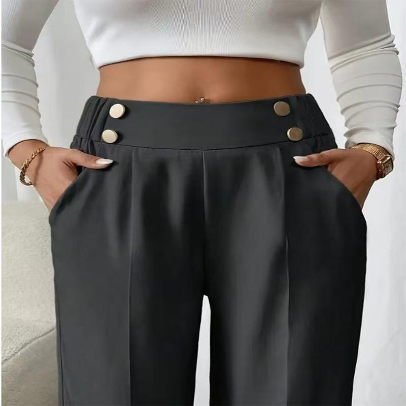 Spring and Summer Women's Pant Plus Size Loose High Waist Button New Wide Leg Straight Casual Pants