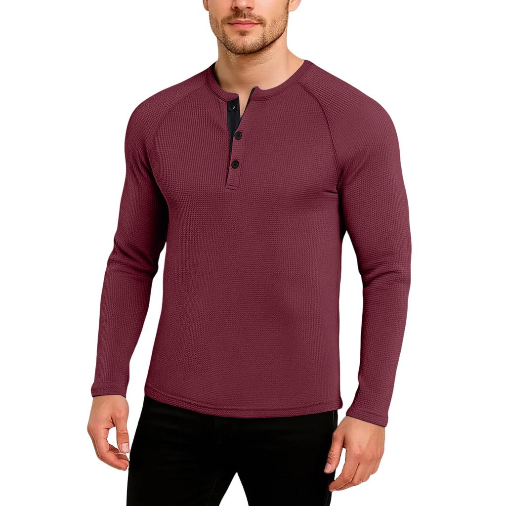Men's Casual Solid Color Buckle Quick Dry Shoulder Long Sleeved
