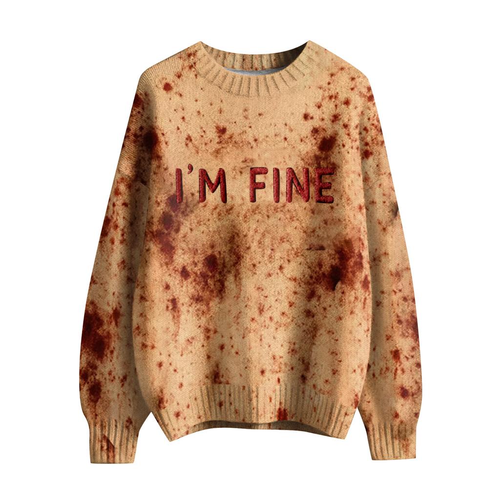 Gensere med lange ermer for kvinner O-hals Casual Søt trykk Strikket Oversized genser