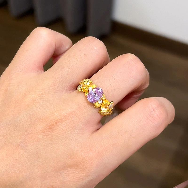 Vintage Palace Style Purple Zircon rings for women Light Luxury Exquisite flower ring Wedding Party Fine  adjustable