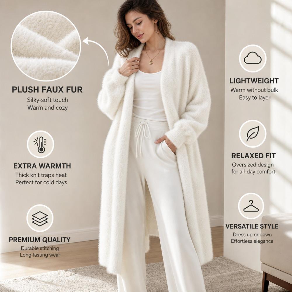 Faux Mink White Knit Cardigan Coat Women Autumn Winter Loose Fluffy Long Oversized Fuzzy Plush Sweater Jacket