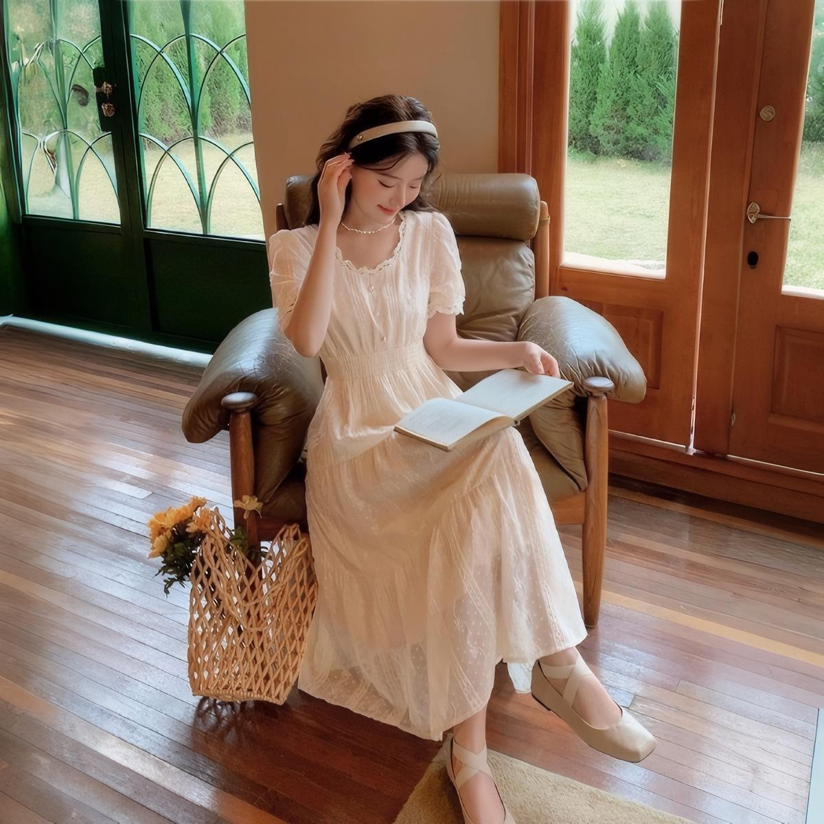 

Летнее новое женское платье, нежное и нежное, с рукавами-фонариками, платье Mori Fairy средней и длинной длины XL