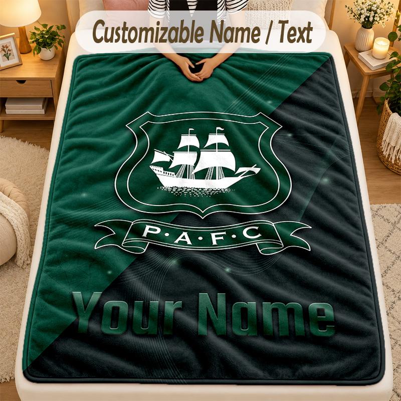 Flaneldecke Plymouth Argyle FC Benutzerdefinierter Name Text Personalisierte Weiche Warme Überwurfdecke Heimdekoration Geschenk