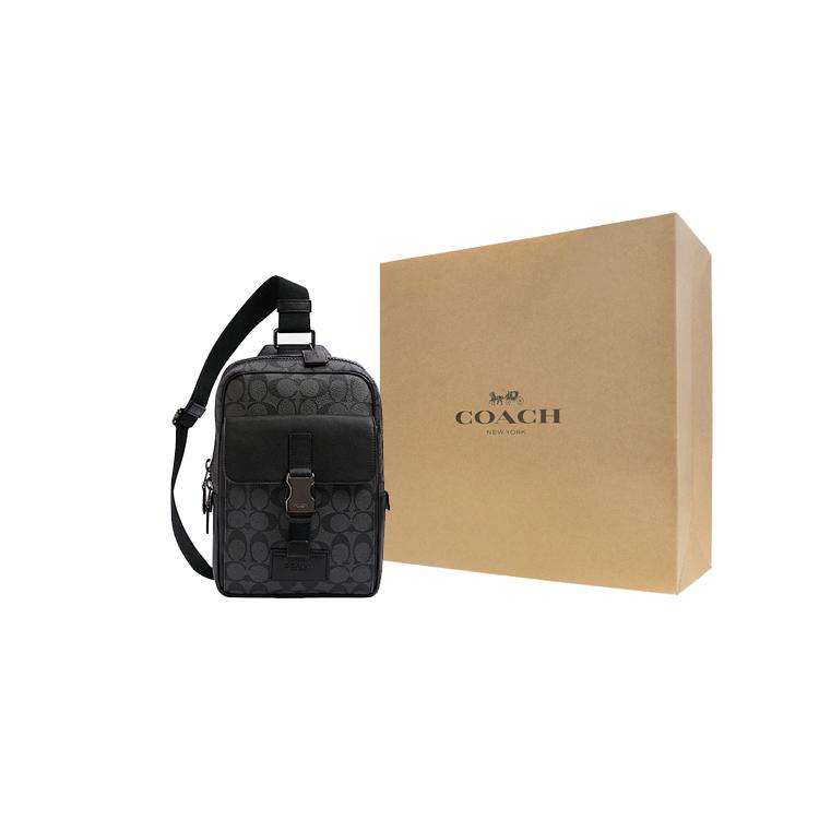New COACH Canvas With Leather One Shoulder Crossbody Backpack Sling Bags Mini Men's Charcoal Black C2711-QBMI5