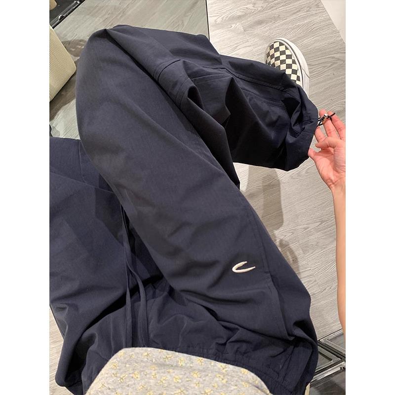 Navy Blue Women's Versatile Yamamoto Straight-Leg Water-Resistant Wide-Leg Sweatpants - New Spring/Autumn Style