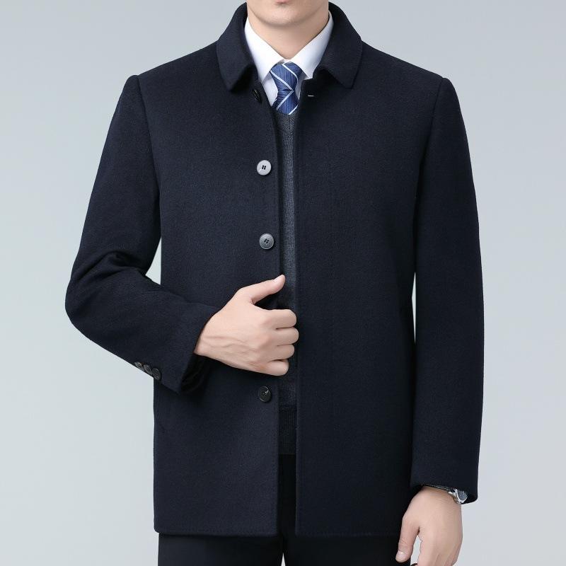 Double-sided Cashmere Woolen Coat for Men, Medium-length, Removable Duck Down Liner, Thickened Dad Winter Wear, Middle-aged High-end Coat