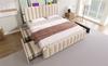 Upholstered Bed, Double Headboard, Golden Stripes, USB Type-C Charging 180*200 cm, Beige Linen with 4 Drawers, Capacity 226 kg (Without Mattress)