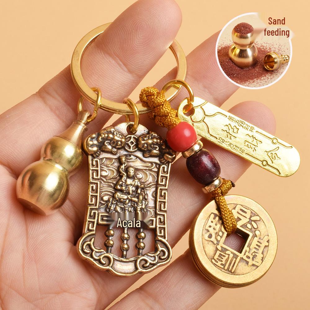 Zodiac Guardian God Abacus Keychain with Five Emperors Coins & Wealth Amulet