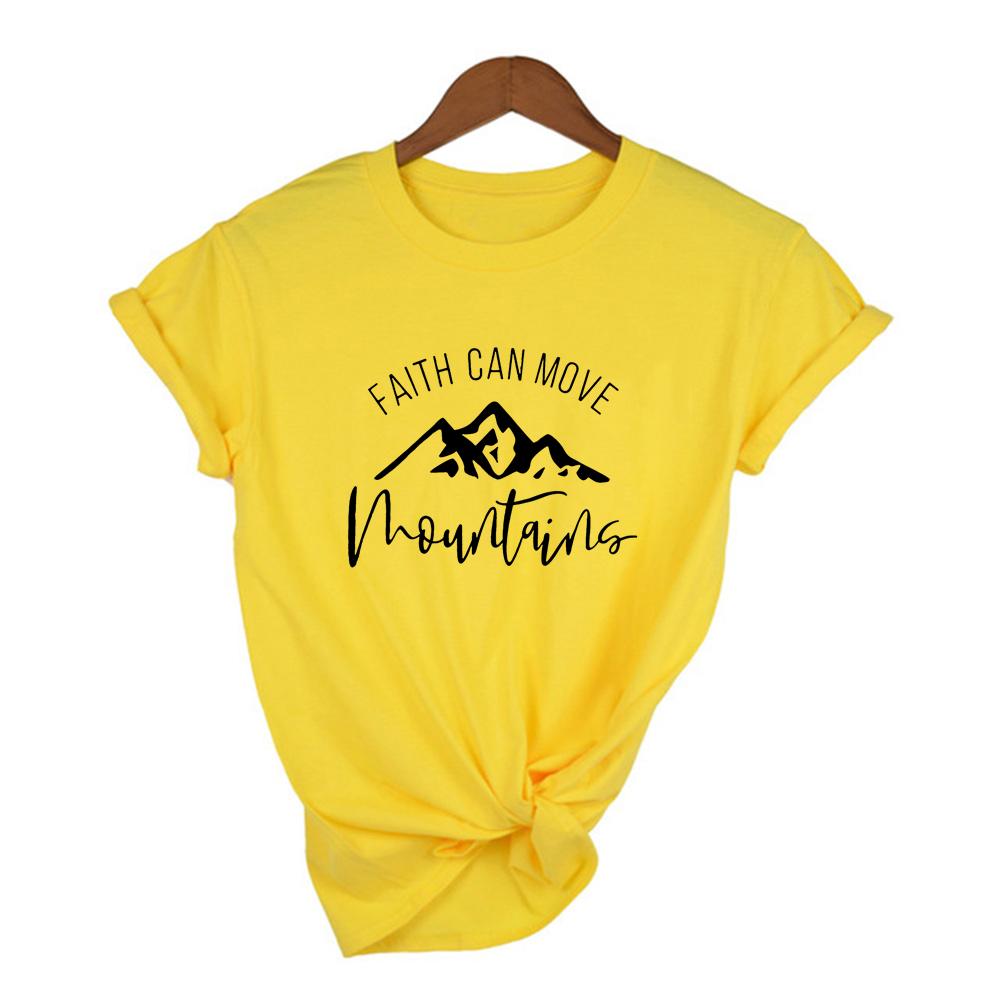 Faith Can Move Mountains Women Summer T Shirt Casual Short Sleeve Christian Tees Slogan Religious