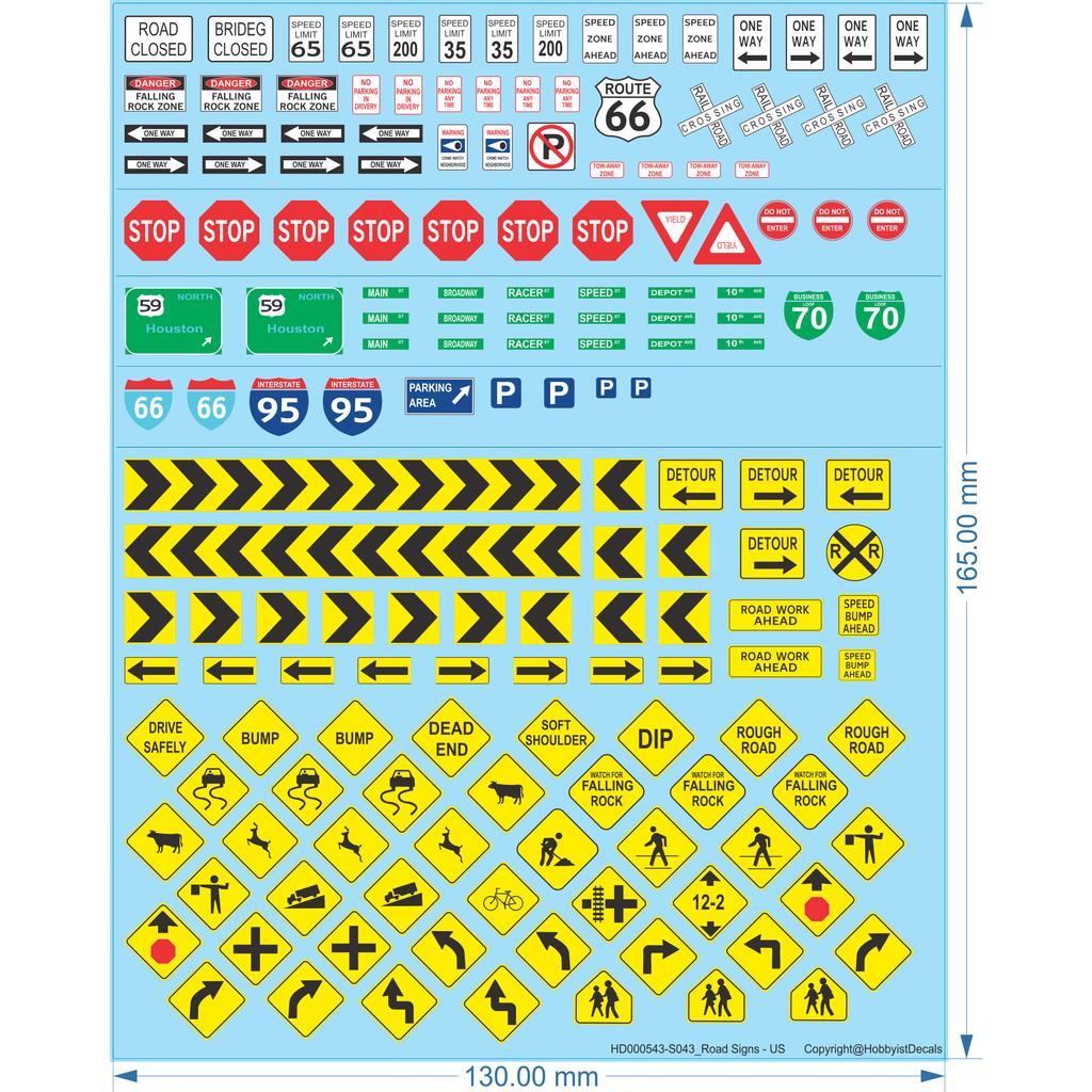 Road Signs - US - 1/14 1/16 1/18 1/24 1/43 1/48 1/50 1/64 1/160 - Water Decal - Waterslide, 1/14