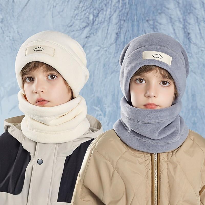 Kids Plush Hat And Neck Gaiter Pair With Warmth And Windproof Design For Winter Outdoor Use