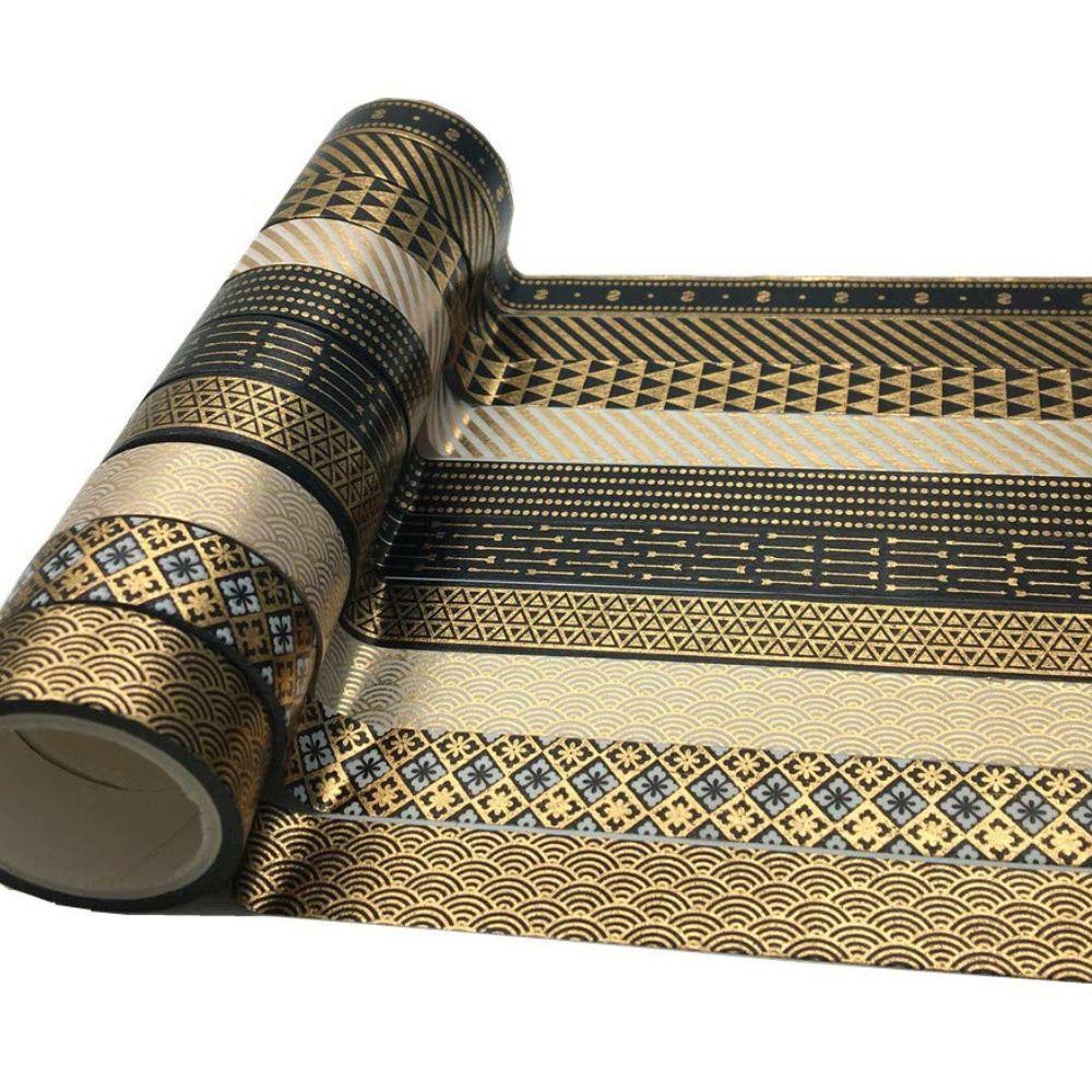 5/10pcs Black Gold Paper Tape DIY Gift Packaging Thin Gold Foil Printed Decoration Fashion Office Supply Stationery YMY