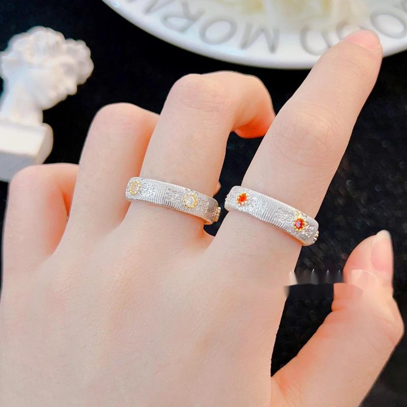 BELLA BOX Italian Court Style Weaving Pattern Carving Gold Wire Drawing Technology Daisy Ring Suitable For Women's Daily Party Fashion Jewelry