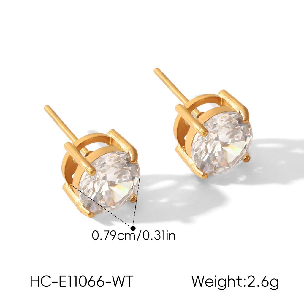 New Zircon Earrings for Women, Fashionable Versatile Studs, 18K Gold, Non-fading Titanium Steel Ear Jewelry Ring
