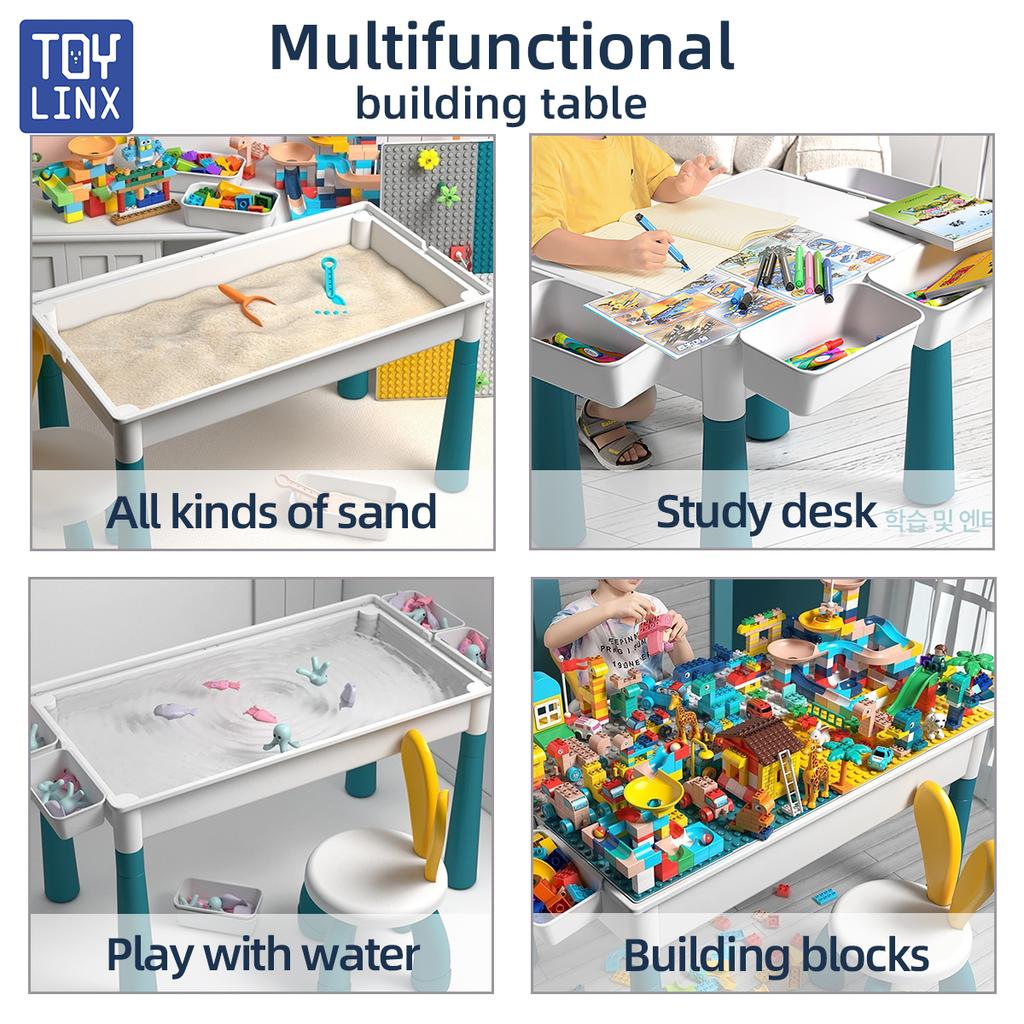 6-in-1 Mehrzweck Doppelseitiger Kinder Aktivitätstisch und Stuhl Set mit Aufbewahrung Kleinkind Bausteine Lernspielzeug