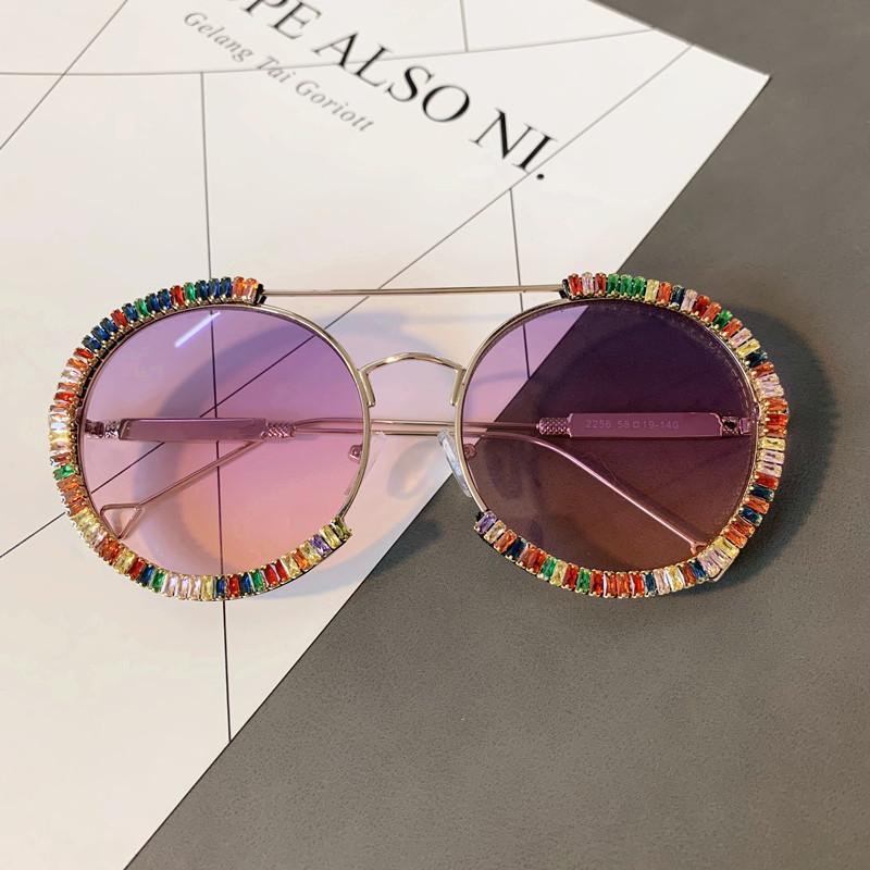 Zircon Oversized Diamond Sunglasses Luxury Round Rhinestones Sun Glasses Women Clear Eyeglasses Shades For Women  Feminino