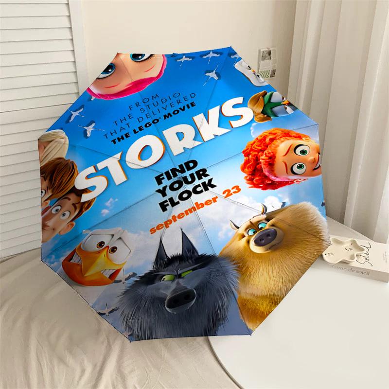 

1pc Storks Find Your Flock Automatic Open/Close Umbrella Compact Folding Umbrella with 8-Rib Shaft lightweight esign, for Women/Men1146A
