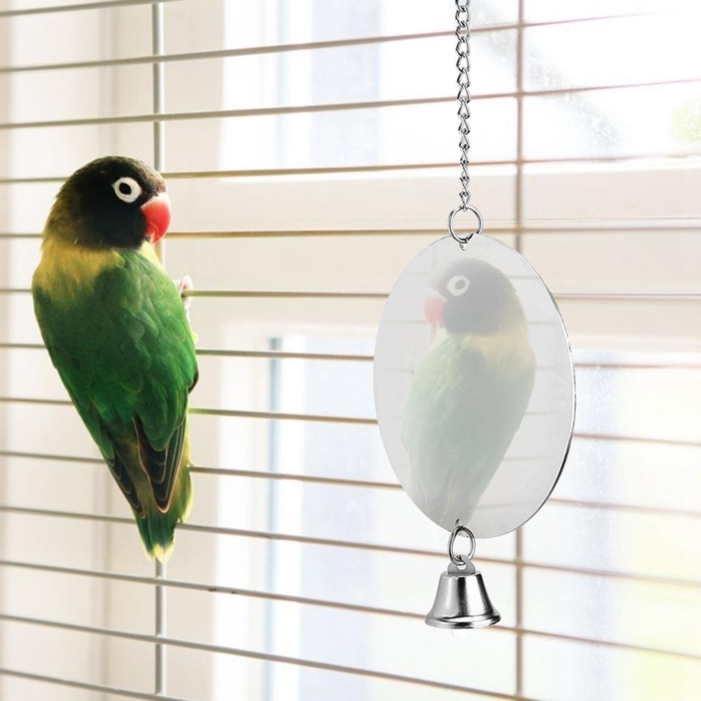 Stainless Steel Pet Bird Cage Mirror with Bell Parrot Playing Hanging Biting Toychain Type