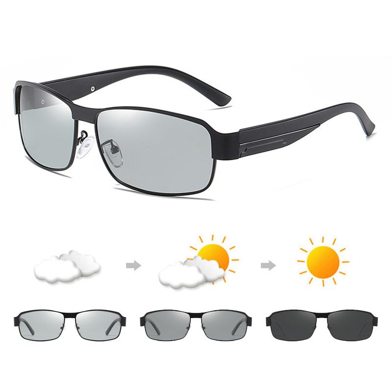 

Классические прямоугольные фотохромные солнцезащитные очки для мужчин, роскошные металлические поляризованные солнцезащитные очки для мужчин, модные уличные хамелеоновые очки для вождения