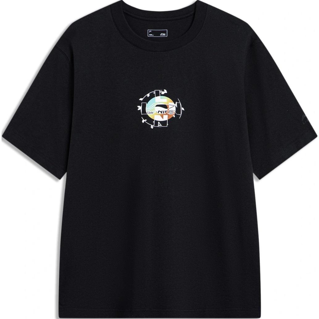 

Футболка с круглым вырезом и коротким рукавом с логотипом бренда Li Ning, черная, AHST803-2 L