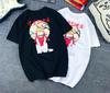 Japanese Trendy Brand Cherry Blossom Lucky Cat Retro Cartoon Print Couple Outfit Pure Cotton Short-sleeved T-shirt for Men Women