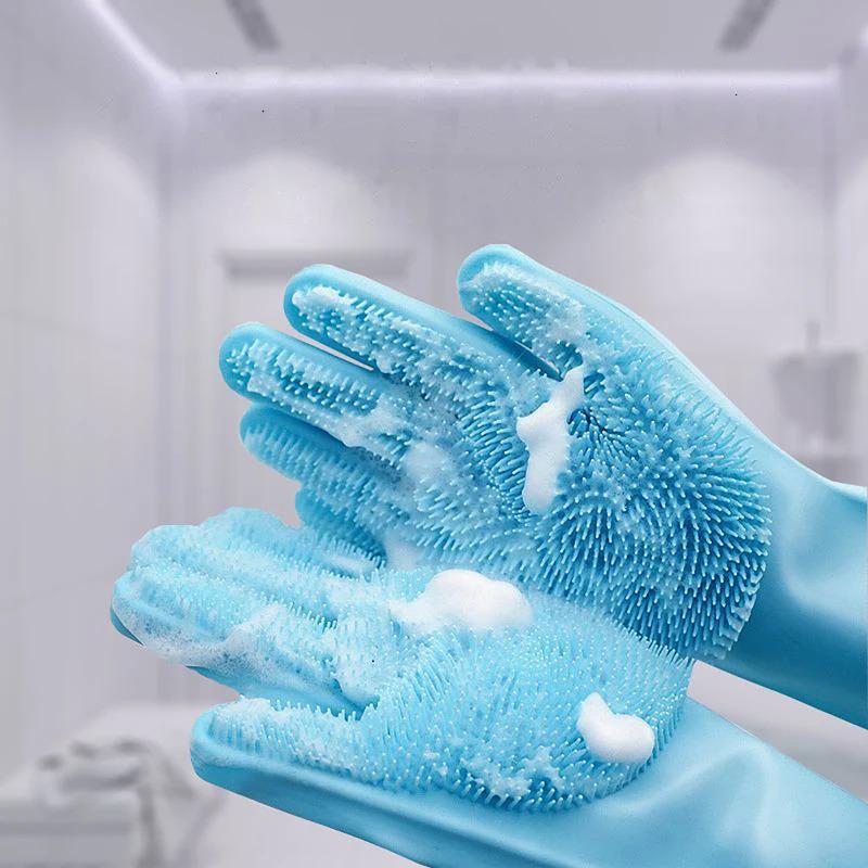 Magic Pet Hair Removal Glove Dog Cat Grooming Bathing Glove with Silicone Scrubber for Bath Massage Deshedding and Cleaning
