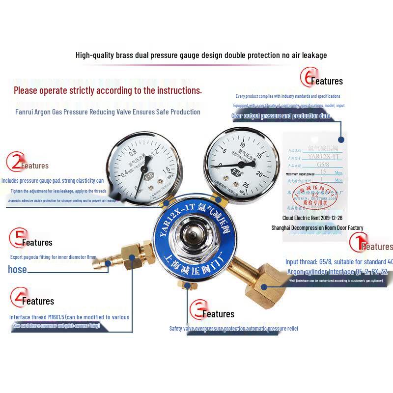 Fanrui Brass Argon Gas Pressure Regulator with Dual Gauges